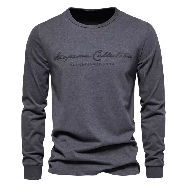 AIOPESON-Camiseta de manga larga para hombre, camisa informal con estampado de letras de Color sólido, 100% algodón, nueva, Primavera - 1