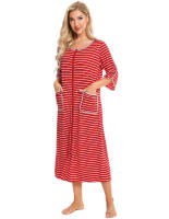 Bata larga con cremallera para mujer, ropa de dormir de longitud completa con bolsillos, camisón de manga 3/4, bata de baño - details 37