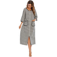 Bata larga con cremallera para mujer, ropa de dormir de longitud completa con bolsillos, camisón de manga 3/4, bata de baño - details 14