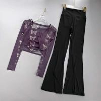 Conjunto Deportivo de Yoga de Dos Piezas Top de Entrenamiento de Malla para Mujeres con Leggings Acampanadas Ideal para Gimnasio y Correr al Aire Libre - details 15