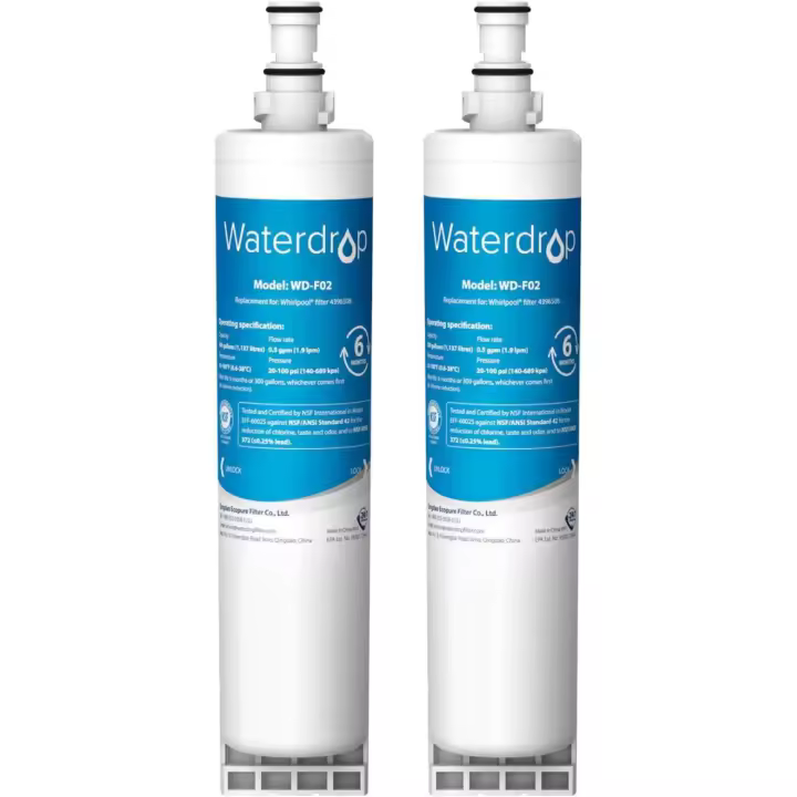 2 filtros de agua para refrigerador Waterdrop 4396508, compatibles con Whirlpool 4396508, 4396510, Maytag, KitchenAid, SBS002, SBS004, SBS200, S20BRS, EDR5RXD1, 481281729632 - 1
