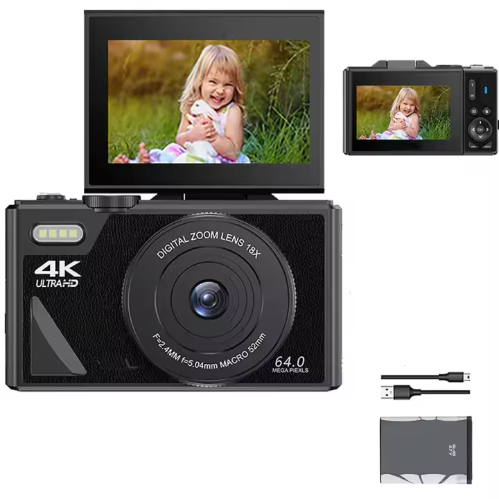 Cámara Digital 64MP Grabación de Video 4K Vlogging Pantalla Flip de 3" Zoom Digital 18X - 1