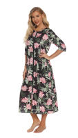 Bata larga de media manga con cremallera para mujer, ropa de dormir de longitud completa, Camisón con bolsillos, bata de baño - details 41