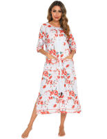 Bata larga de media manga con cremallera para mujer, ropa de dormir de longitud completa, Camisón con bolsillos, bata de baño - details 30