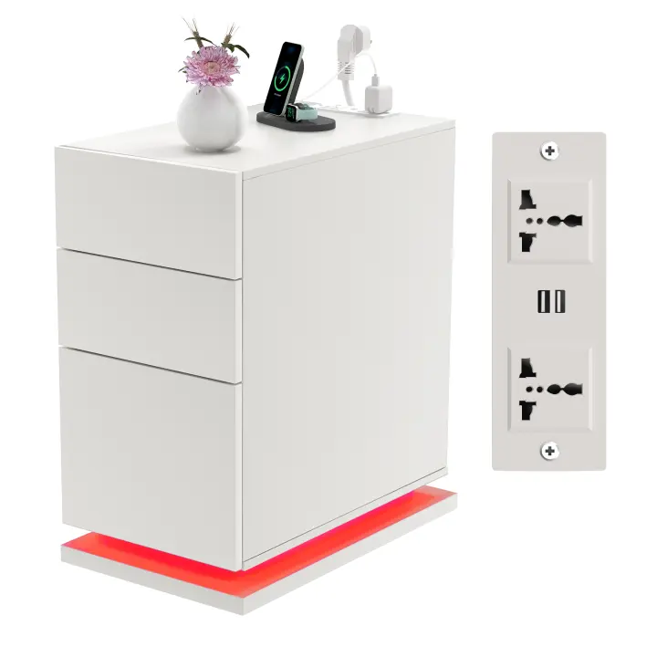Rcynview Mesa de Noche Diseño Rectangular de Hierro Resistente a Arañazos con Iluminación LED - 1