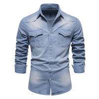 AIOPESON-Camisa vaquera de algodón elástico para hombre, camisa de manga larga de calidad, informal, ajustada, de diseñador - details 4