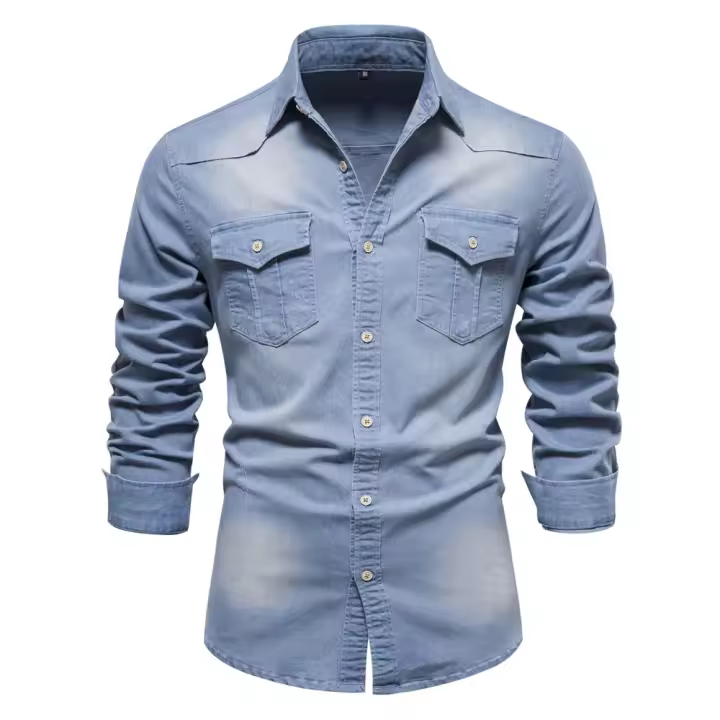 AIOPESON-Camisa vaquera de algodón elástico para hombre, camisa de manga larga de calidad, informal, ajustada, de diseñador - 1