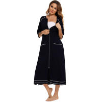 Bata larga de media manga con cremallera para mujer, ropa de dormir de longitud completa, Camisón con bolsillos, bata de baño - details 9