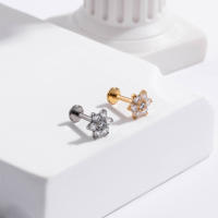 Pendientes pequeños de ópalo de flor de titanio F136 para niña adolescente, Labret roscado superior, PIERC para labio, cartílago de la oreja, Tragus Helix, 1 unidad - details 3