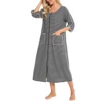 Bata larga con cremallera para mujer, ropa de dormir de longitud completa con bolsillos, camisón de manga 3/4, bata de baño - details 27
