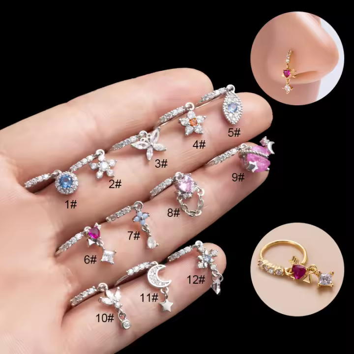 Pendientes de estilo coreano para mujer, aros con colgante inferior, Luna, ojo, hueso de la oreja, Piercing clásico, joyería corporal, 2 unidades - 1