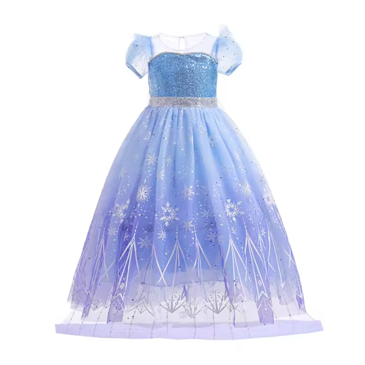 Vestido de princesa para niñas, disfraz de Elsa para Halloween, carnaval, fiesta de cumpleaños, tela azul - 1
