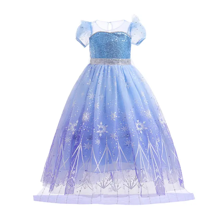 Vestido de princesa para niñas, disfraz de Elsa para Halloween, carnaval, fiesta de cumpleaños, tela azul - 1
