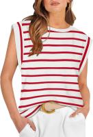 Camiseta a rayas de manga raglán para mujer, Tops de verano a rayas rojas Macron S - details 10