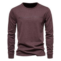 AIOPESON-Camiseta de manga larga para hombre, camisa informal con estampado de letras de Color sólido, 100% algodón, nueva, Primavera - details 6