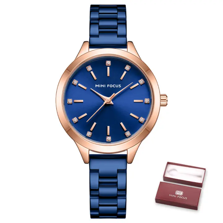 Reloj de Cuarzo de Moda para Mujer MINI FOCUS, Esfera con Detalles de Cristal, Correa de Acero Inoxidable, Resistente al Agua 30M, Elegante Reloj de Pulsera - 1