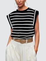 Camiseta a rayas de manga raglán para mujer, Tops de verano a rayas rojas Macron S - details 15