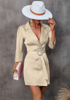 Vestidos de traje informales para mujer, chaqueta de manga de tres cuartos, cuello en V, botones, Beige S - details 2