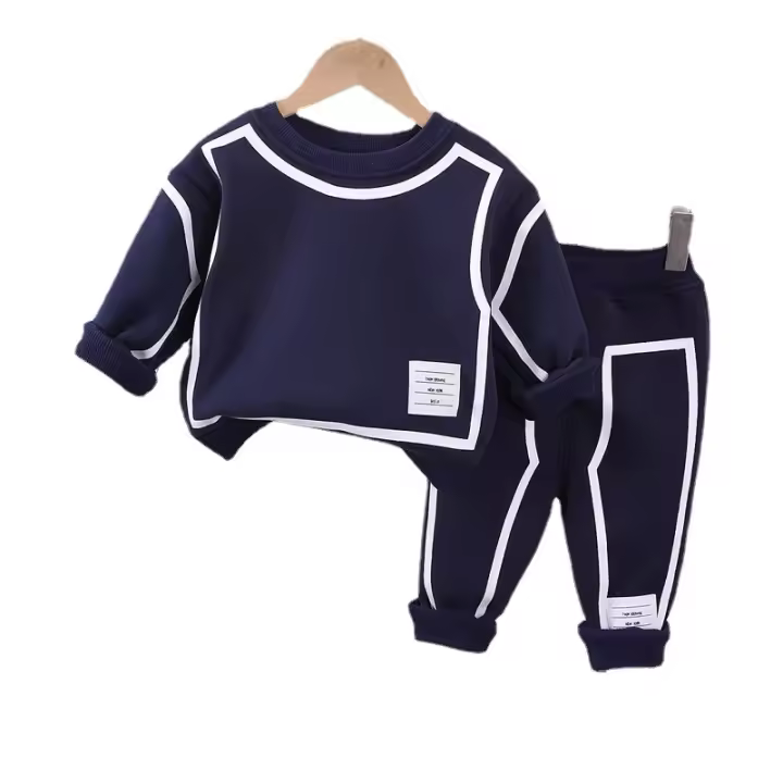 Pantalones acolchados de manga larga con cuello redondo, Top cálido informal, Conjunto de dos piezas - 1