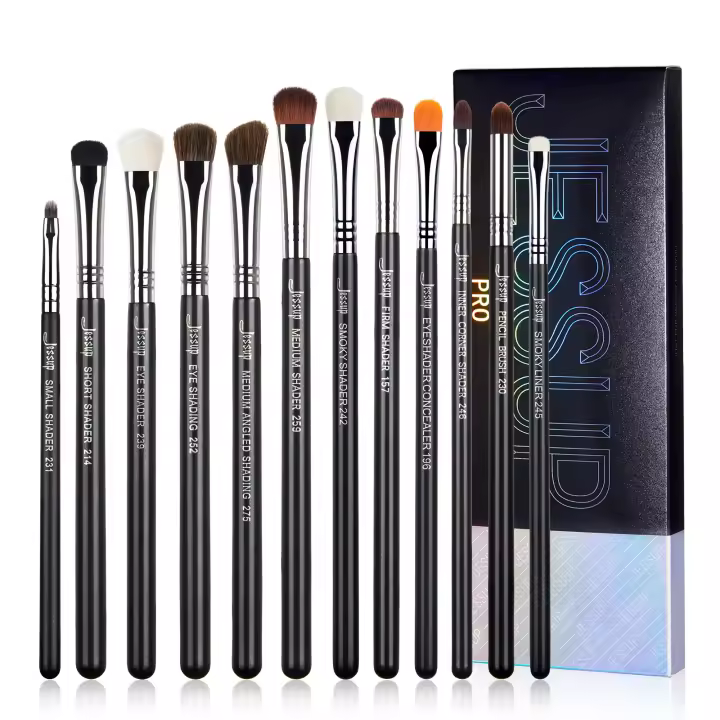 Jessup - Juego de brochas para sombras de ojos, brochas profesionales para maquillaje de ojos, brocha sintética premium negra para difuminar, corrector y sombras T339 - 1