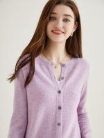 LINY XIN Women's Crew Neck Cardigan Sweater 100% Merino Wool Spring Fall Lightweight Soft Long Sleeve Knitted Coat - details 28