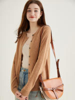 LINY XIN Women's Crew Neck Cardigan Sweater 100% Merino Wool Spring Fall Lightweight Soft Long Sleeve Knitted Coat - details 20