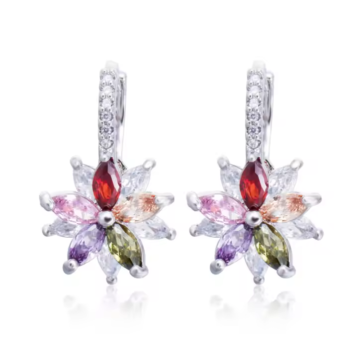 CWWZircons-pendientes de tuerca de circonita cúbica para mujer, joyería de moda de fiesta, flor geométrica encantadora, Milticolor, fácil de usar, 2022 CZ451 - 1