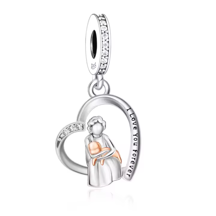 Pulsera de Bangle Original para Mujeres Hecha a Mano con Encanto de Abuelita y Perro Amoroso en Plata 925 Esterlina 100% Joyería DIY - 1