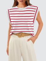 Camiseta a rayas de manga raglán para mujer, Tops de verano a rayas rojas Macron S - details 9