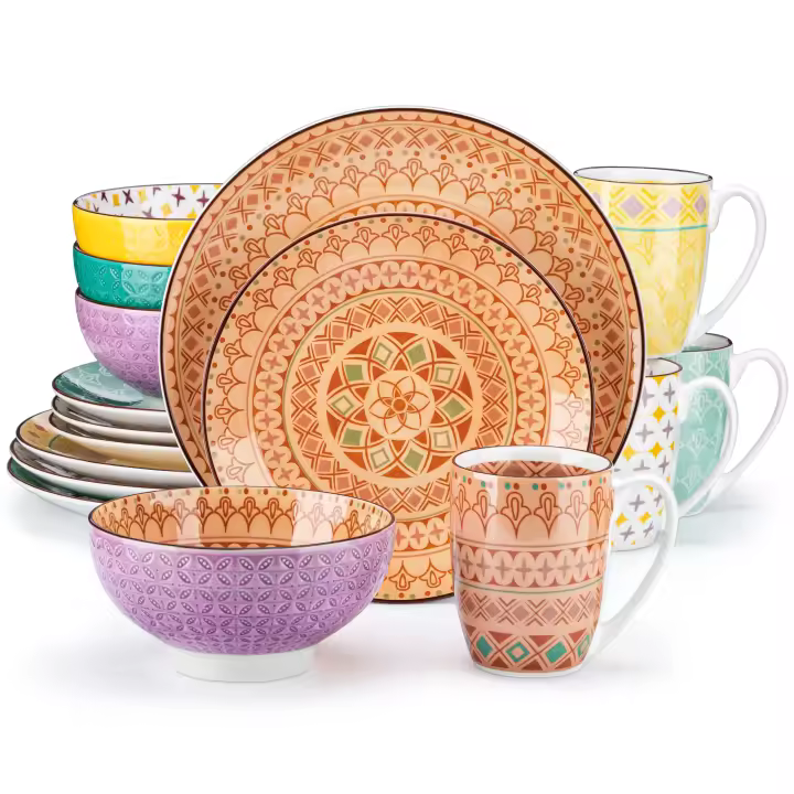 Juego de Vajilla de Porcelana Vancasso Tulip 16 Piezas 4 Colores 4 Diseños Plato de Cena Plato de Postre Bol y Mug Set Utensilios de Cocina Cerámica Producto Normal y Sostenible Para Todas las Temporadas - 1
