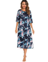 Bata larga de media manga con cremallera para mujer, ropa de dormir de longitud completa, Camisón con bolsillos, bata de baño - details 35