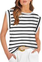 Camiseta a rayas de manga raglán para mujer, Tops de verano a rayas rojas Macron S - details 21