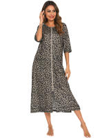 Bata larga de media manga con cremallera para mujer, ropa de dormir de longitud completa, Camisón con bolsillos, bata de baño - details 25