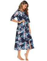 Bata larga de media manga con cremallera para mujer, ropa de dormir de longitud completa, Camisón con bolsillos, bata de baño - details 32