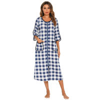 Bata larga con cremallera para mujer, ropa de dormir de longitud completa con bolsillos, camisón de manga 3/4, bata de baño - details 48