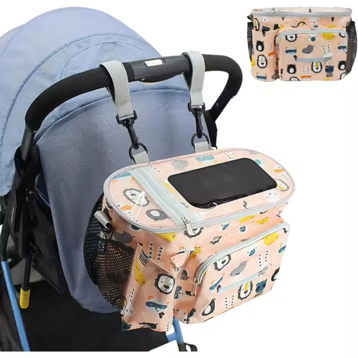 Bolso impermeable para carrito de bebé, organizador multifuncional con 2 portavasos - 1