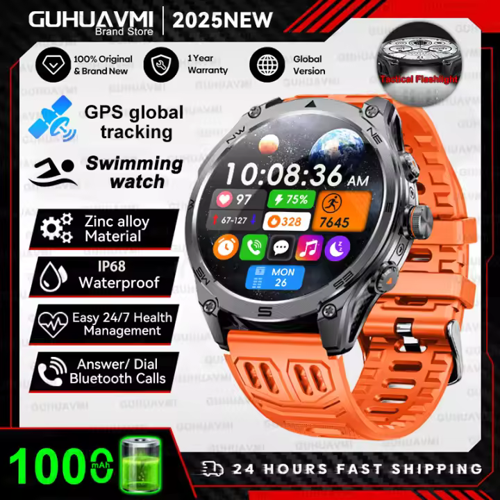 Reloj Inteligente Deportivo Militar 2026 para Hombre, Batería de 1000mAh, GPS, Brújula, Llamadas Bluetooth, Relojes Inteligentes de Fitness con Más de 400 Esferas, Adecuado como Regalo de Alta Gama para Hombre - 1