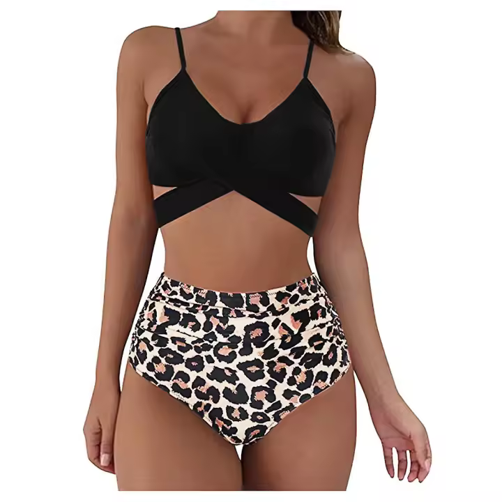 Womens Bikini High Waisted Swimsuits Sexy Leopard Print Bathing Swimwear - 1