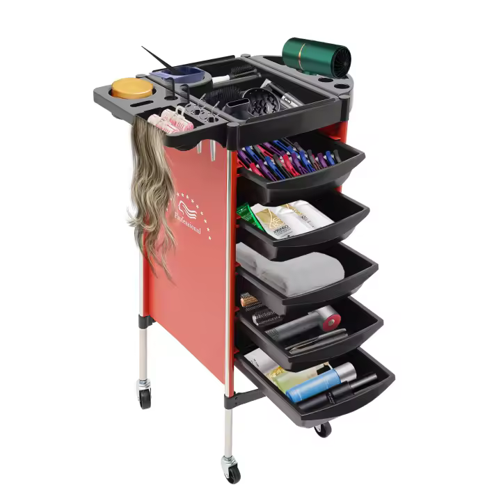 Carro plegable para peluquería, carrito de peluche, carrito de cosméticos con 5 cajones, para peluquería,salón de belleza - 1