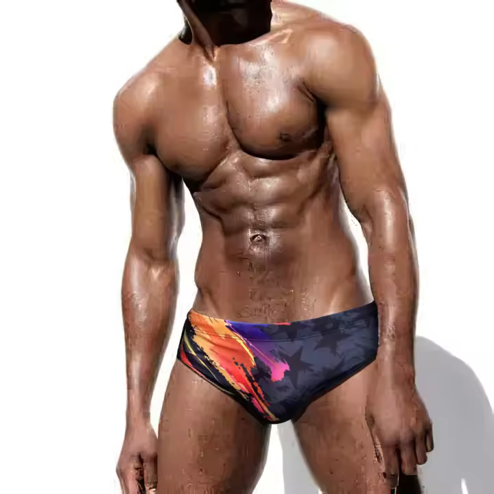 Jessborn calzoncillos de baño para hombre, bañador profesional con patrón de estrellas oscuras, pantalones cortos de natación de colores, ropa de playa de primavera caliente para adultos - 1