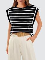 Camiseta a rayas de manga raglán para mujer, Tops de verano a rayas rojas Macron S - details 14