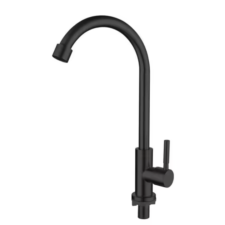 Grifo de cocina de acero inoxidable 304, grifería giratoria de un solo frío, estilo europeo, color negro mate - 1