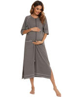 Bata larga de media manga con cremallera para mujer, ropa de dormir de longitud completa, Camisón con bolsillos, bata de baño - details 20