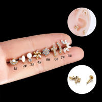 Pendientes pequeños de ópalo de flor de titanio F136 para niña adolescente, Labret roscado superior, PIERC para labio, cartílago de la oreja, Tragus Helix, 1 unidad - details 0