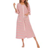 Bata larga con cremallera para mujer, ropa de dormir de longitud completa con bolsillos, camisón de manga 3/4, bata de baño - details 15