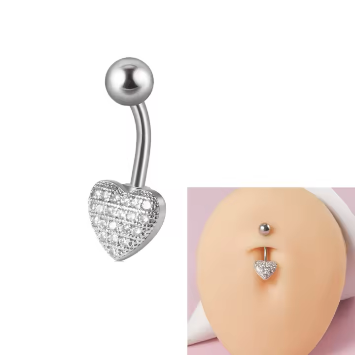 Anillo de acero quirúrgico para el ombligo, Piercing para el ombligo, CZ, cristal, abeja, flor, corazón, joyería para la oreja, 1 unidad - 1