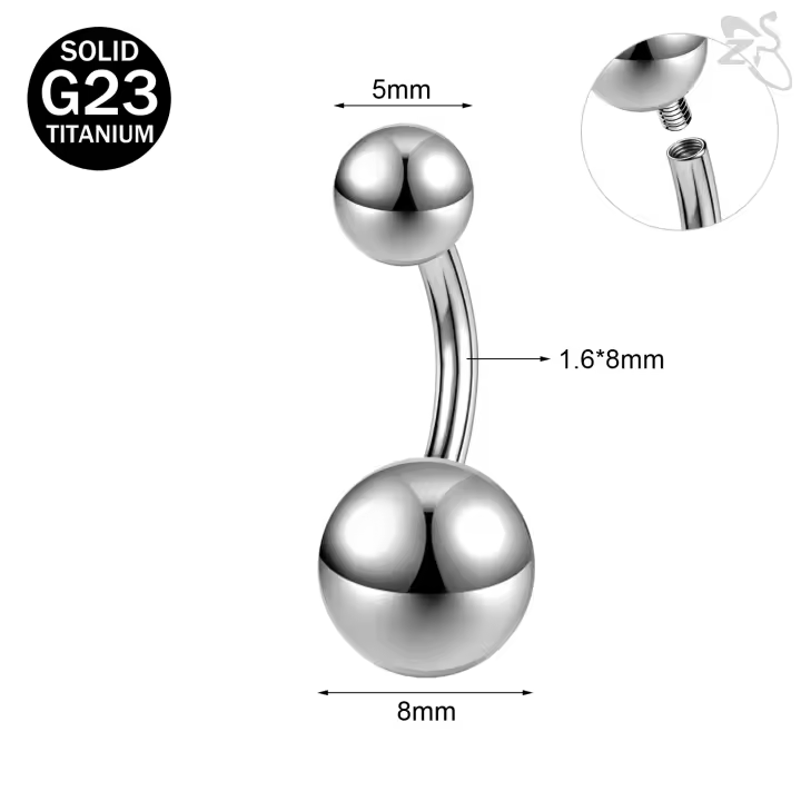 ZS 1 PC G23 Anillo de ombligo de acero de titanio para mujer CZ Crystal Internally Threaded Navel Barbell Stud Barra larga Piercing corporal - 1