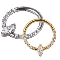 Anillos de aro de segmento con bisagras centrales de piedra Marquesa, Clicker, Labret, Piercing para Tragus de oreja, lado de titanio, CZ, G23 - details 1