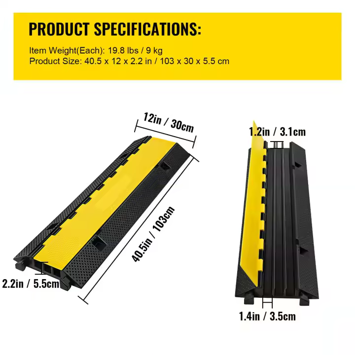 SucceBuy Rampa protectora de cable de goma de 3 canales, tope de velocidad resistente, cubierta de cable para entrada, manguera y protección de cables - 1
