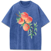 Camisetas lavadas con estampado de melocotones frescos en ramas para mujer, camiseta suave de verano, Top transpirable Y2K, camiseta holgada de algodón de manga corta - details 9